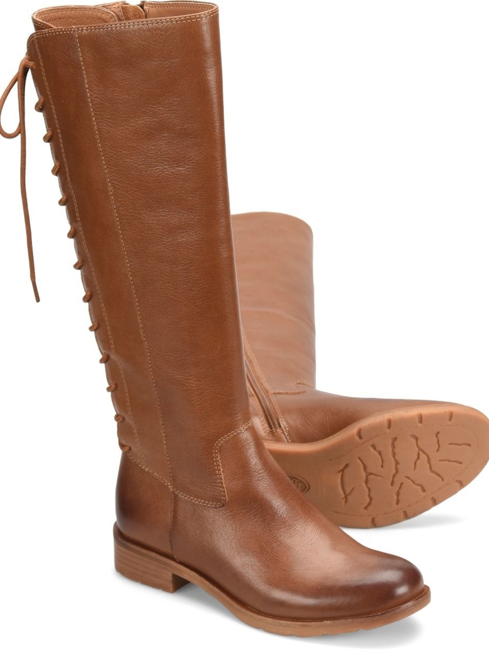 Sofft Sharnell Boots Brown Women's Size 9 Lace Up Back Leather Tall